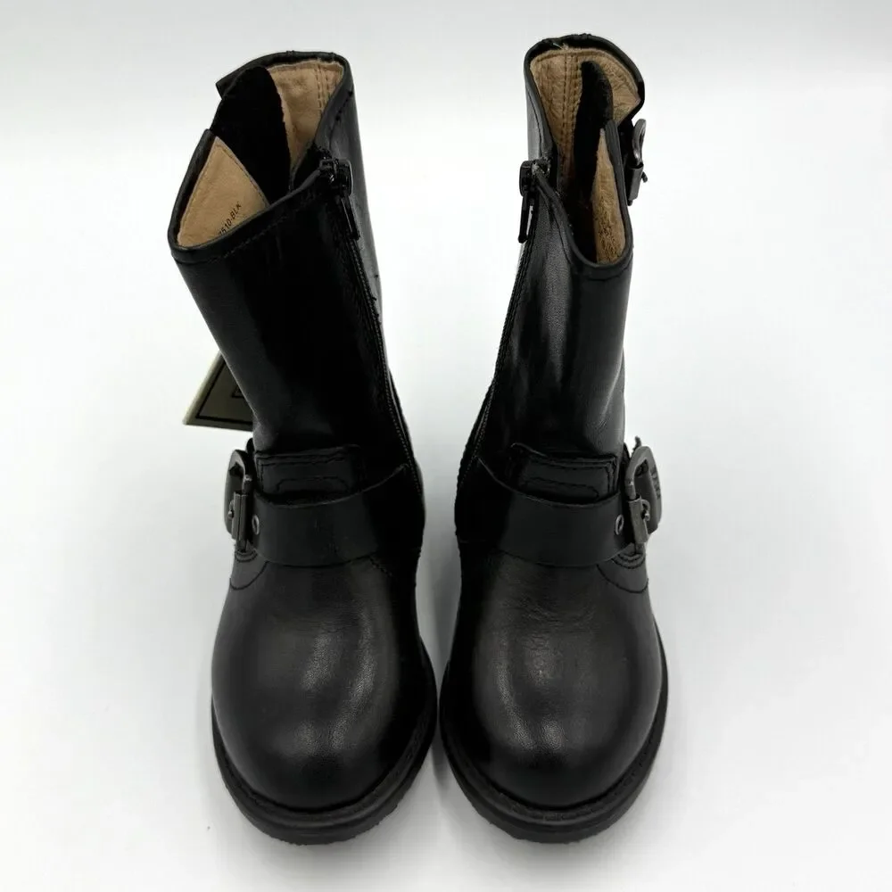Small Frye Kids Youth 5 Black Leather Engineer Moto Boots Harness Buckle NWT